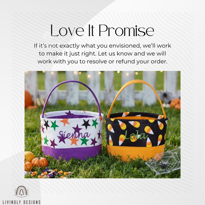 Personalized Stitched Name Candy Collector, Custom Fabric Halloween Pail in 7 Fun Prints