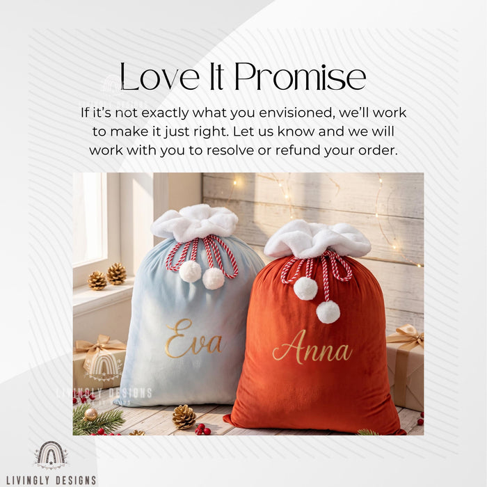 Custom Name Plush Velvet Present Bag with Pom Pom Drawstring