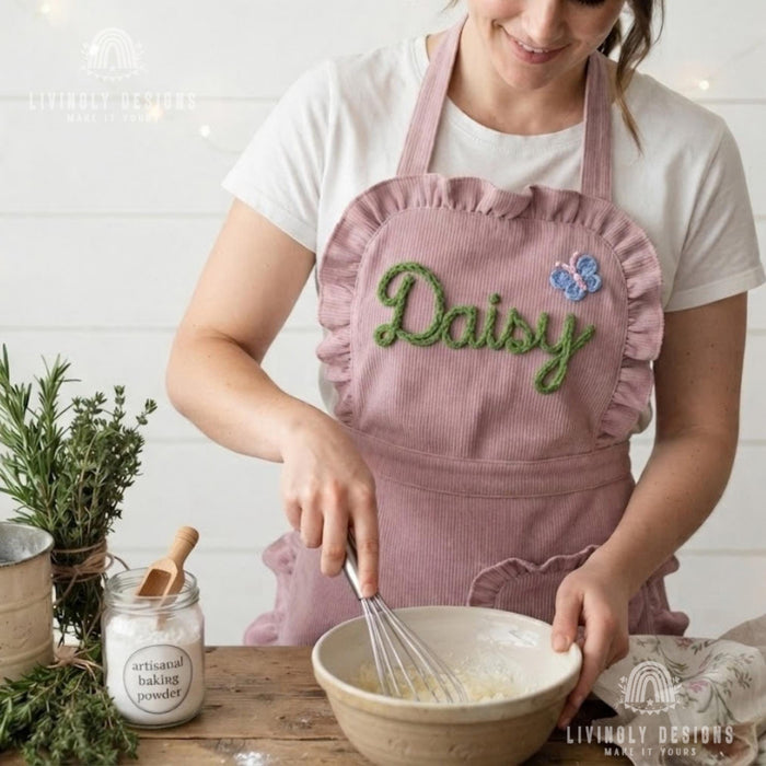 Personalized Ruffle Apron with Name - Christmas Gift for Mom