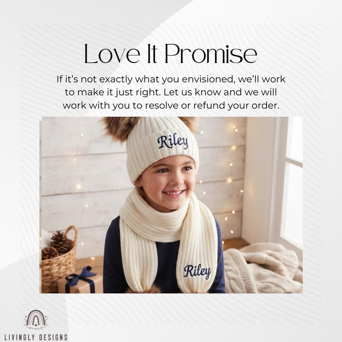 Custom Embroidered Baby Winter Set: Personalized Pom Pom Hat & Scarf