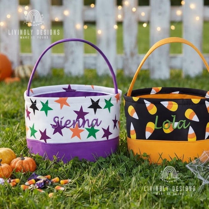 Custom Name Trick or Treat Pail, Personalized Embroidered Halloween Treat Bag for Girls and Boys