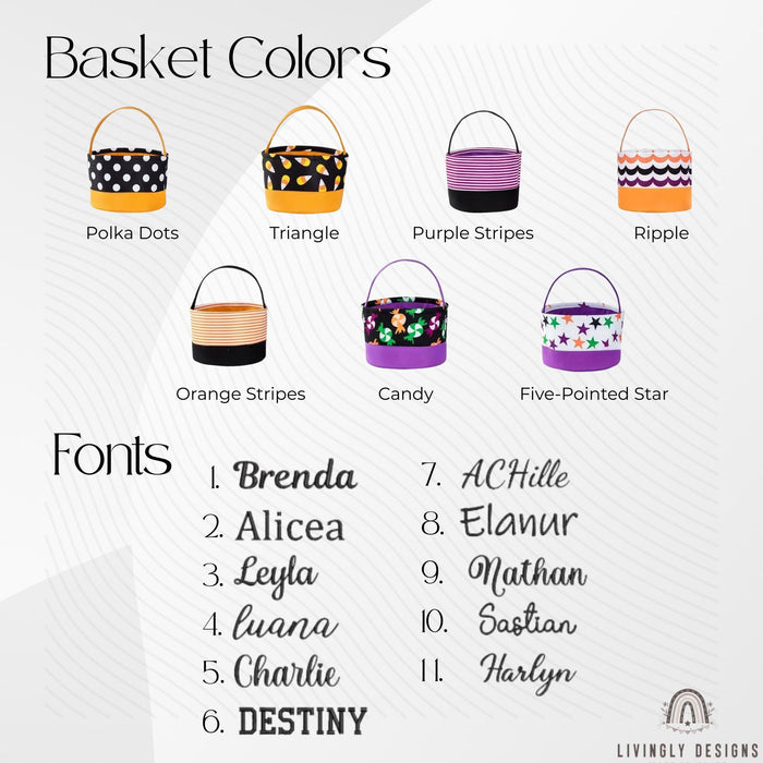 Personalized Stitched Name Candy Collector, Custom Fabric Halloween Pail in 7 Fun Prints