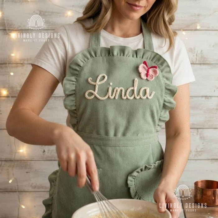 Personalized Ruffle Apron with Name - Christmas Gift for Mom
