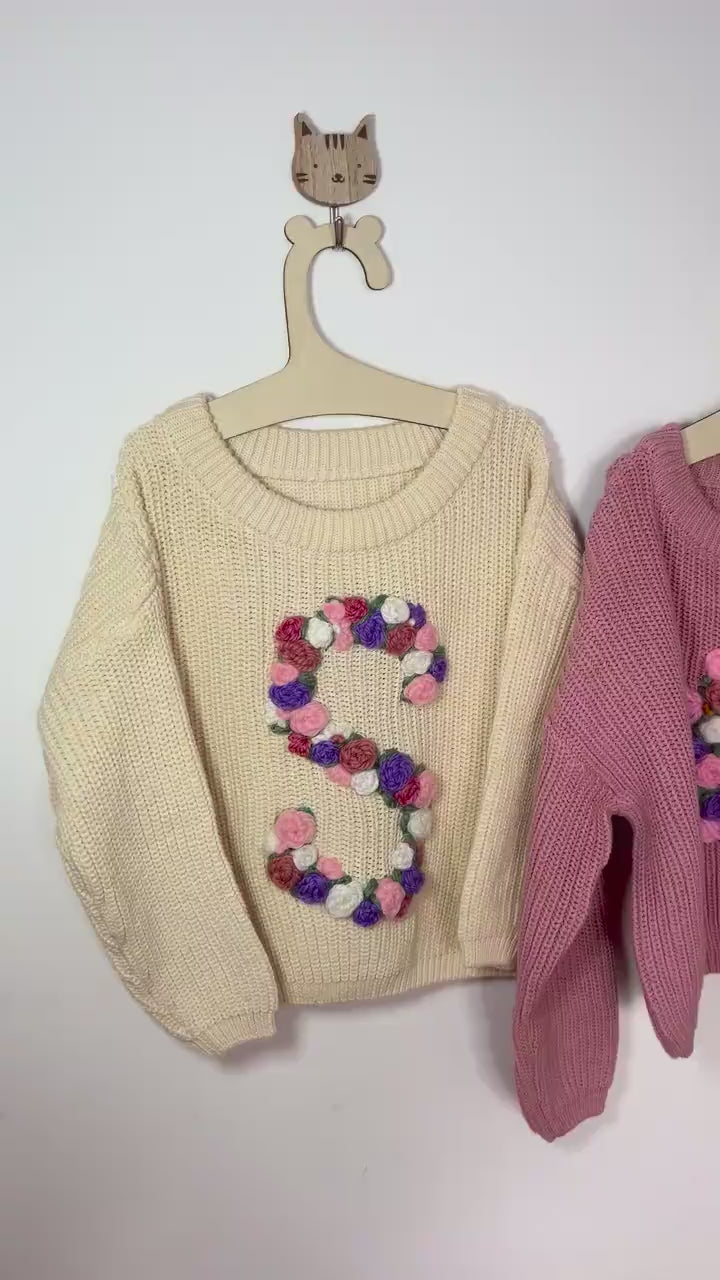 Personalized Letter Baby Sweater | Custom Hand-Embroidered Jumper | Baby & Toddler Gift | Keepsake Sweater | Baby Gift