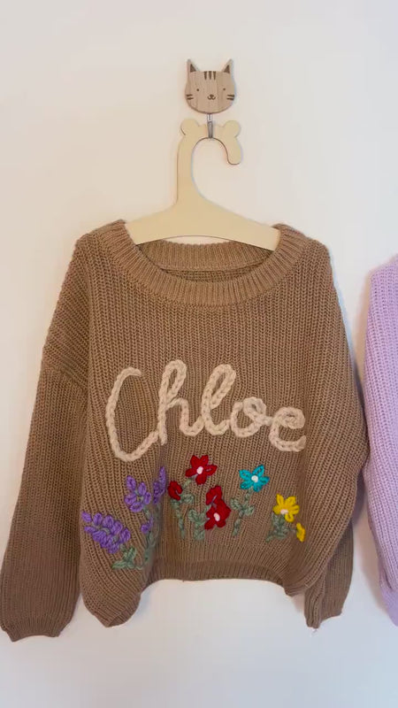 Personalized Name Floral Baby Sweater Jumper | Hand Embroidered Jumper Gift | Custom Baby Sweater | Baby Toddler Sweater | Baby Girl Gift